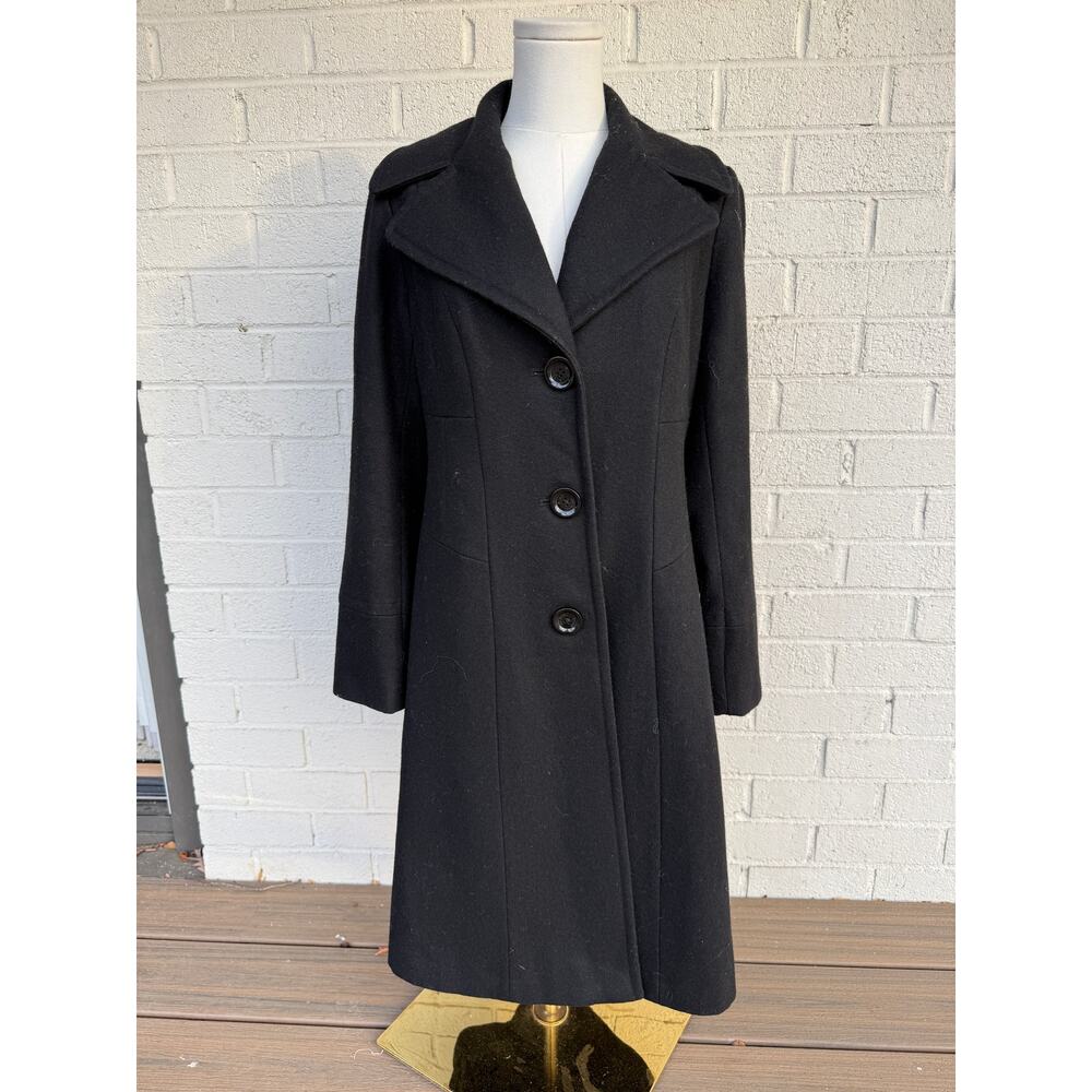 Michael Kors Black Wool Coat Size 6 Tailored Button Front Classic Winter Coat